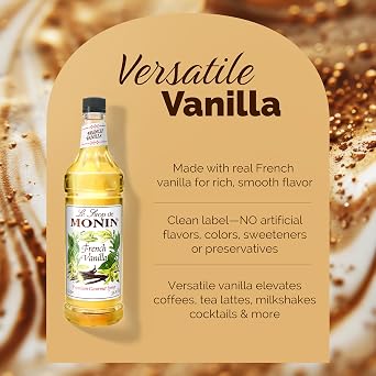 Monin - French Vanilla Syrup with Monin BPA Free Pump, Boxed, Versatile Flavor, Natural Flavors, Great for Coffees, Cocktails, Shakes, and Kids Drinks, Non-GMO, Gluten-Free (1 Liter, 2-Pack)