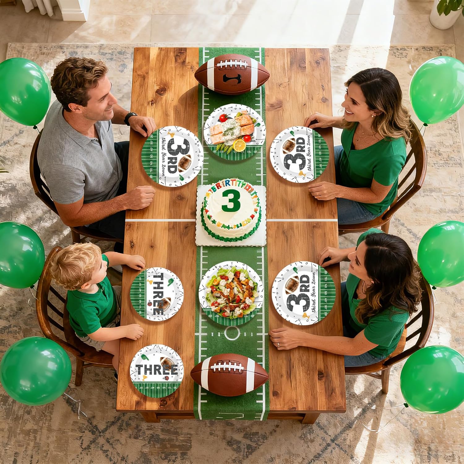 96Pcs Football 3rd Birthday Party Supplies Football Rugby Sports Theme Plates and Napkins Disposable Touch Down Tableware Set for Kids 3rd Birthday Party Decorations Serves 24