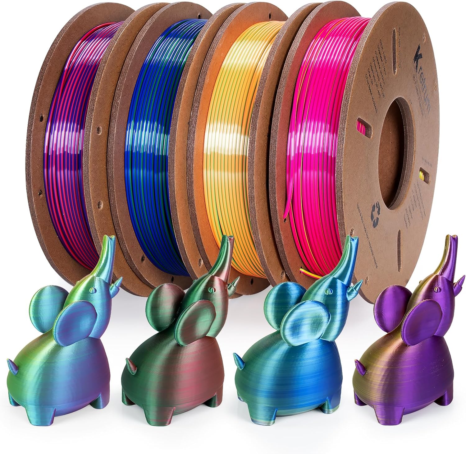 Tri Color Silk PLA 3D Printer Filament Bundle 1.75mm Color Changing PLA Filament Multi Pack Bundle 4 Spool Each 250g (Multicolor: Red&Yellow&Blue; Red&Blue&Green; Red&Purple&Gold; Orange&Blue&Green)