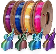 Tri Color Silk PLA 3D Printer Filament Bundle 1.75mm Color Changing PLA Filament Multi Pack Bundle 4 Spool Each 250g (Multicolor: Red&Yellow&Blue; Red&Blue&Green; Red&Purple&Gold; Orange&Blue&Green)