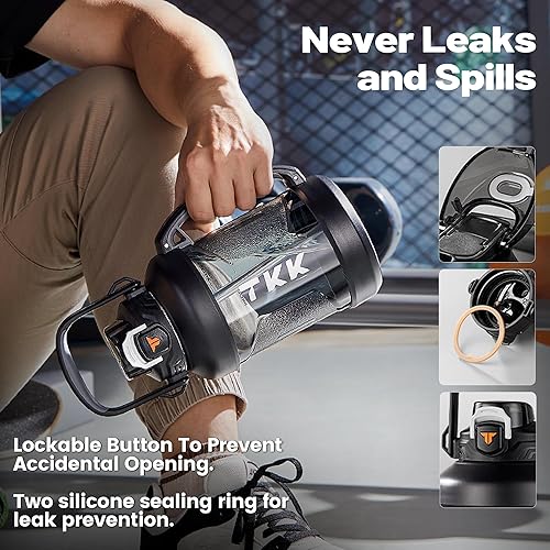 Miniatura 3 de TKK Botella deportiva de medio galón con popote y tapa 2 en 1, apta para lavavajillas, sin BPA, a prueba de fugas, botella de plástico Tritan de