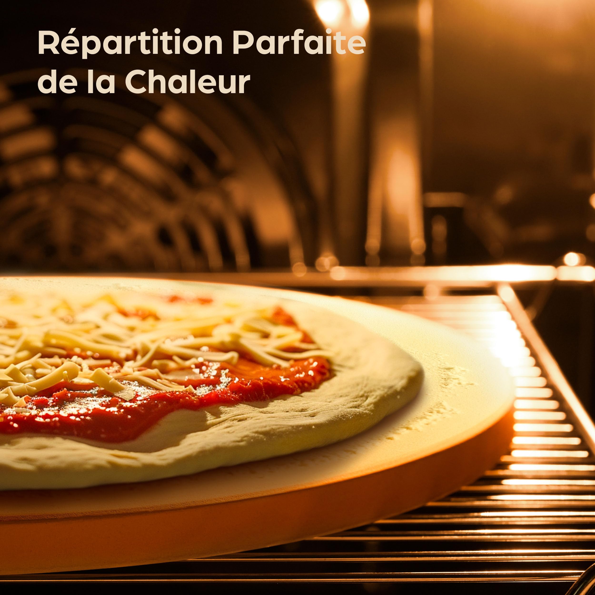 Praknu Pierre a Pizza pour Four - Avec Pelle à Pizza en Bois - Pierre Pizza Ronde en Cordiérite à Four et Barbecue - Pour Pizzas Croustillantes