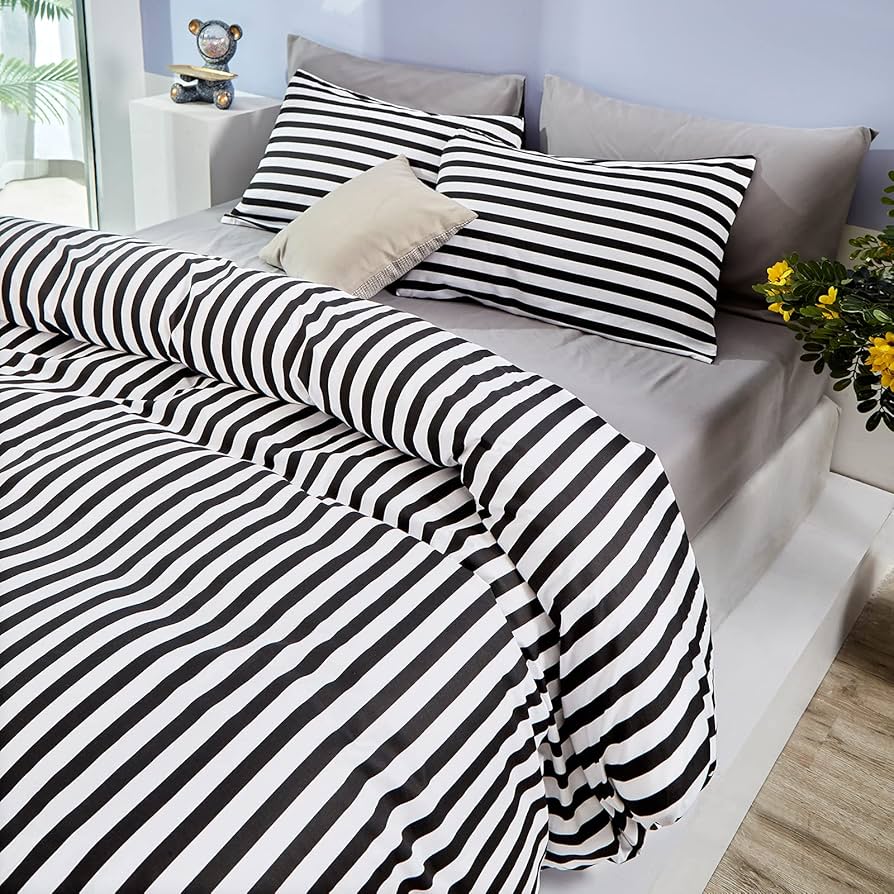 Karever Juego De Edredón En Blanco Y Negro, Ropa De Cama Flo