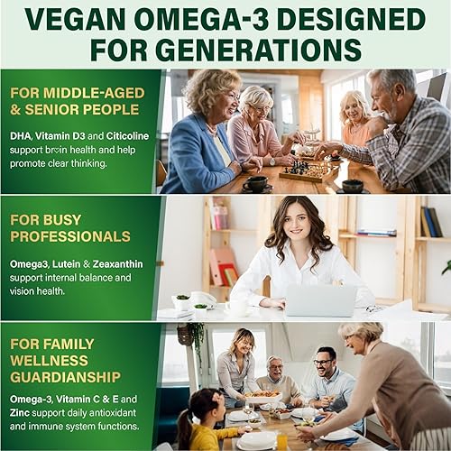 Miniatura 4 de Gomitas de suplemento Omega-3 para mujeres y hombres  1000 mg de Omega3 DHA y EPA vegano con cúrcuma, vitamina D3, K2, citicolina para la salud