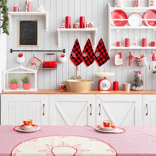 Miniatura 5 de MCEAST Paquete de 6 toallas de mano navideñas a cuadros rojos y negros, toallas suaves de algodón puro para baño, cocina, hogar y decoración de