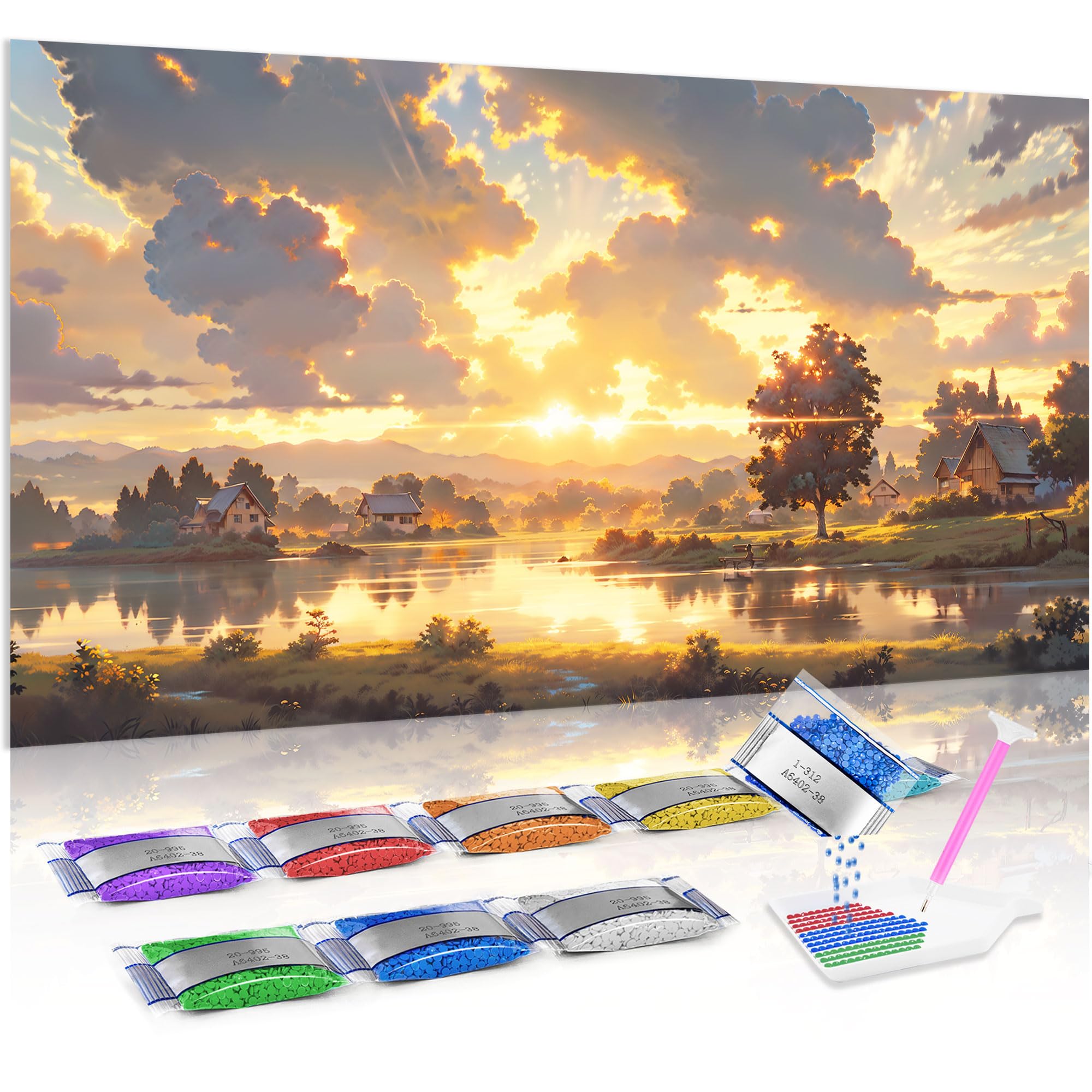 Pintura de diamantes 5D para vinilos de pared grandes con diseño de atardecer 70x40 8