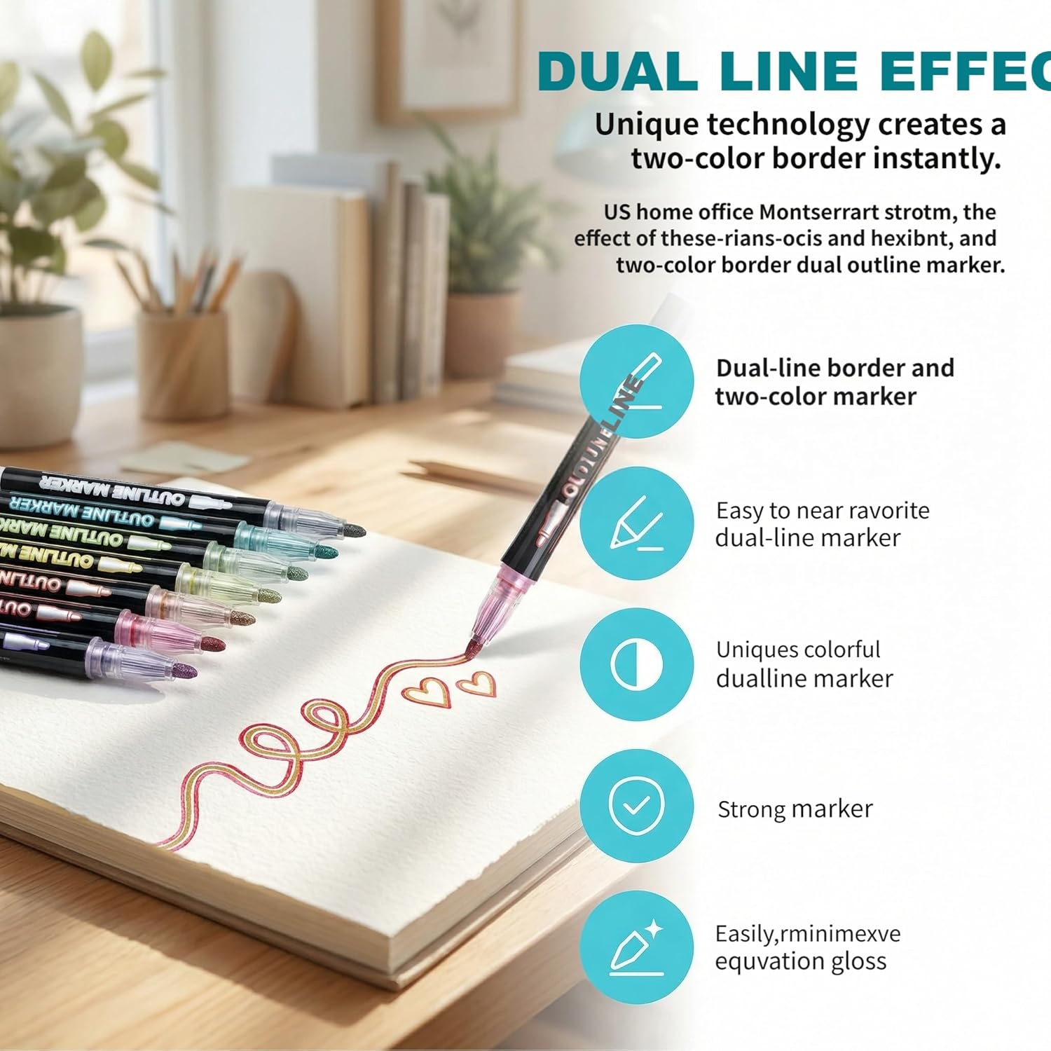 Dreamy Sparkla Dual-Line Outline Marker Set 12/24/36/48 Colors Shimmer Glitter Highlighters Contours Pen Double Line Outlining Markers For Easter Greeting Cards, DIY Doodling (48Colors)