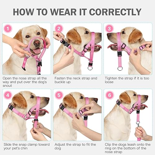 Miniatura 20 de Weesiber Collar suave para cabeza de perro, arnés ajustable para cabeza de perro, acolchado sin tirones, cuello halter con tira de seguridad Negro