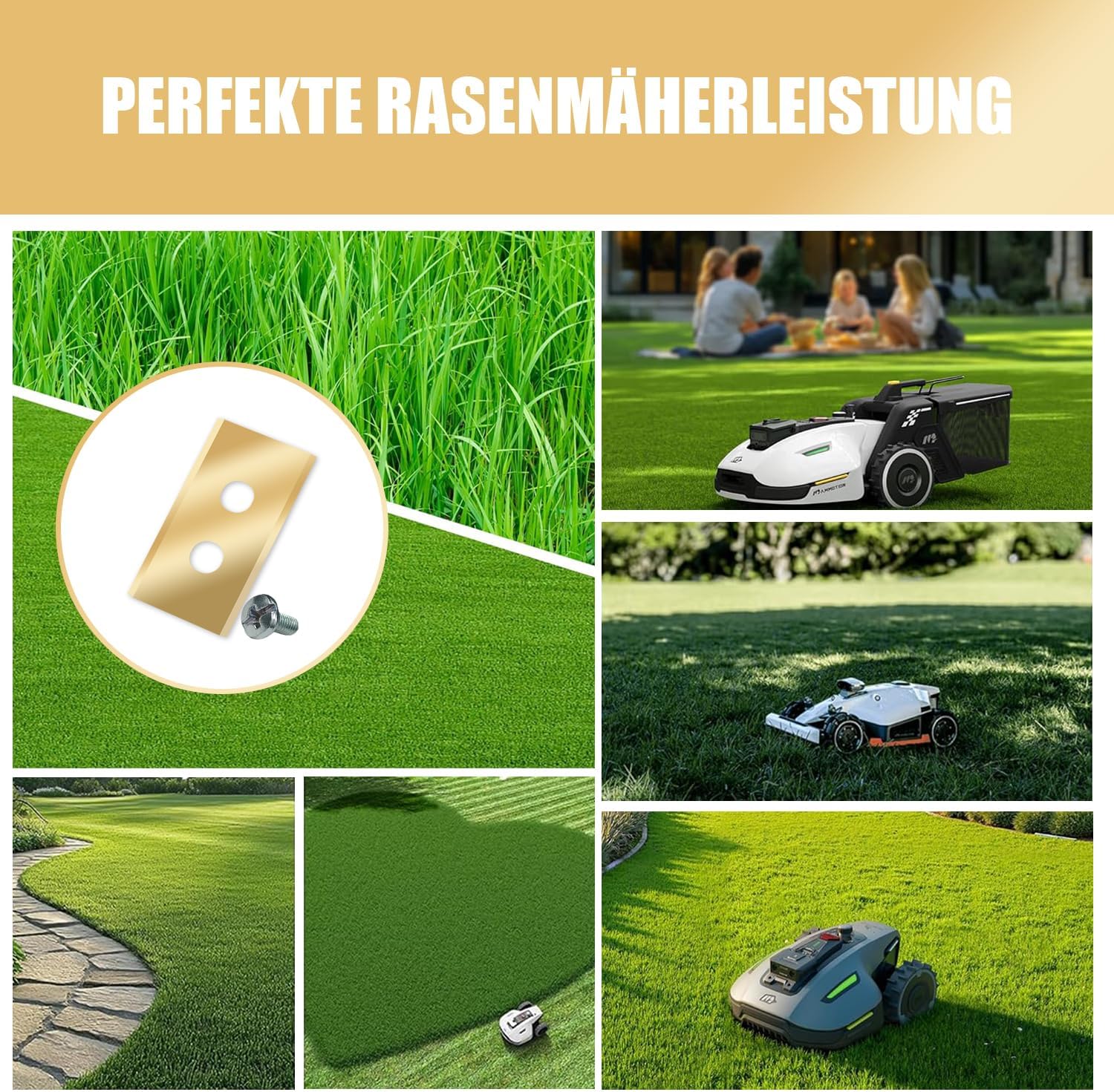 40Pcs Replacement Blades Compatible for Mammotion Luba & Yuka All Series, Robust Titanium Replacement Robotic Lawnmower Blades, with Plastic Washers and Screwdrivers