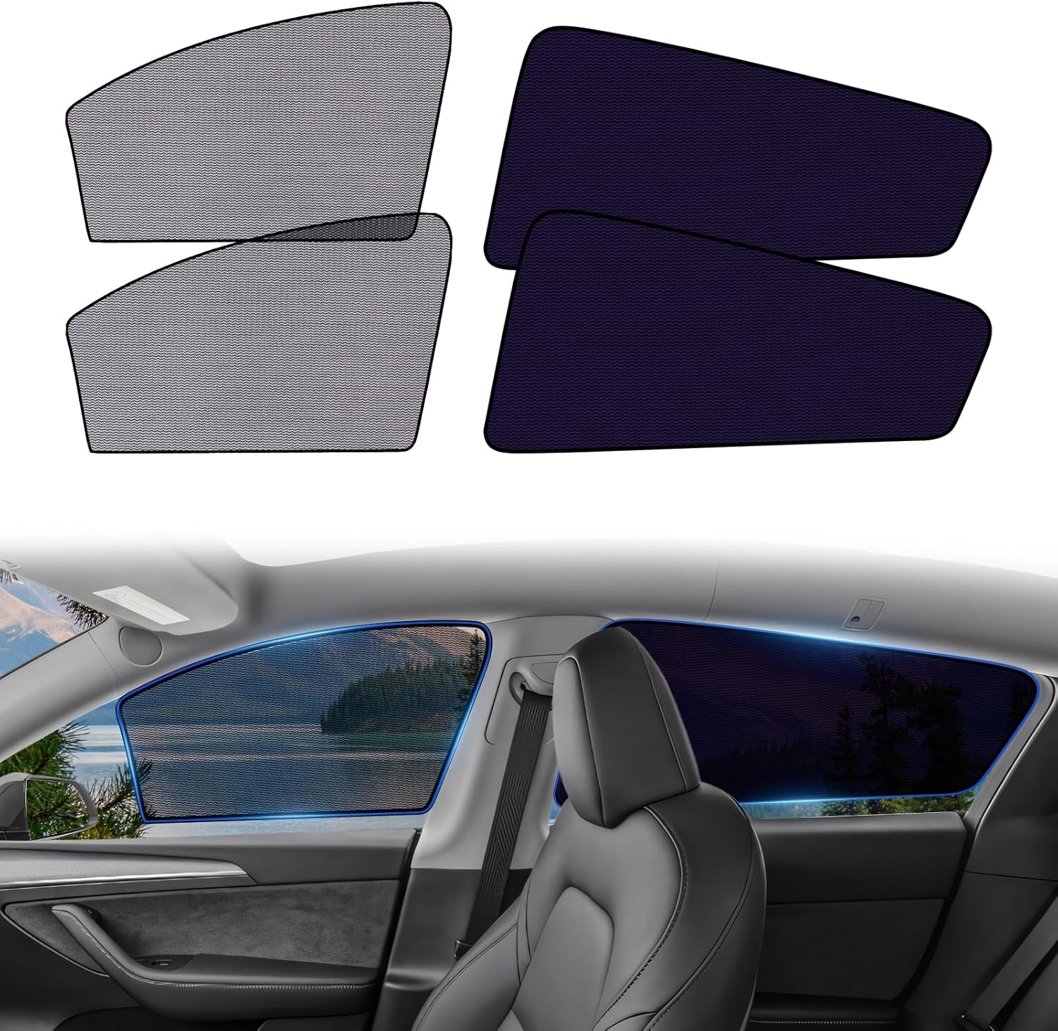XCBYT Tesla Model Y Window Shades (2020–2024) - Static Cling Privacy Rear Side Window Covers, Clear Front Half Window Shades, Easy Install, No Residue (4 PCS)