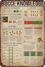 Bocce Knowledge Metal Tin Sign Scoring Rules Tips Poster Vintage Metal Signs Wall Art Decor Plaque Signs for Home Cafe Bar Pub Garden Office Sports Club Gym Decoration 8X12 Inch