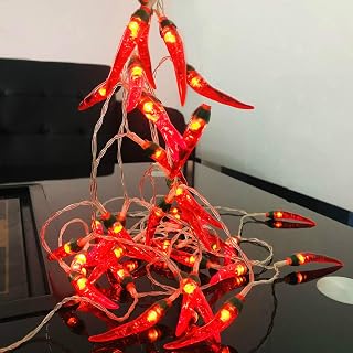 Cadena de luces LED de color rojo con diseño de chile y hadas, luz nocturna, pimienta, guindilla roja, luz blanca cálida, para Navidad, bodas, vacaciones, decoración (rojo guindilla, 3 m/20 LED)