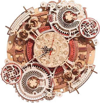 ROBOTIME 3D Wooden Puzzles for Adults, Models for Adults to Build Wooden Steampunk Clock Kit, DIY Mechanical Wall Quartz Aesthetic Room Decor Unique Gift