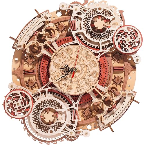 ROBOTIME 3D Wooden Puzzles for Adults, Models for Adults to Build Wooden Steampunk Clock Kit, DIY Mechanical Wall Quartz Aesthetic Room Decor Unique Gift