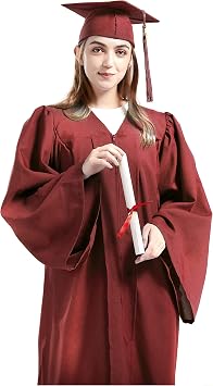 Bachelor Graduation Cap & Gown 2025 Year Charm Included for College or High School Graduates 51" Fit 56"58", Maroon