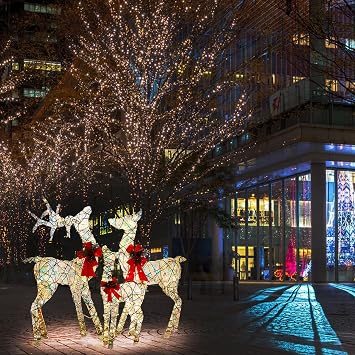 Atkits 3Pcs Reindeer Christmas Decoration, Christmas Lighted Reindeer, Reindeer Outdoor Decorations LED Lighted Christmas Deer Yard, Light Up Reindeer Christmas Deer Decoration for Holiday