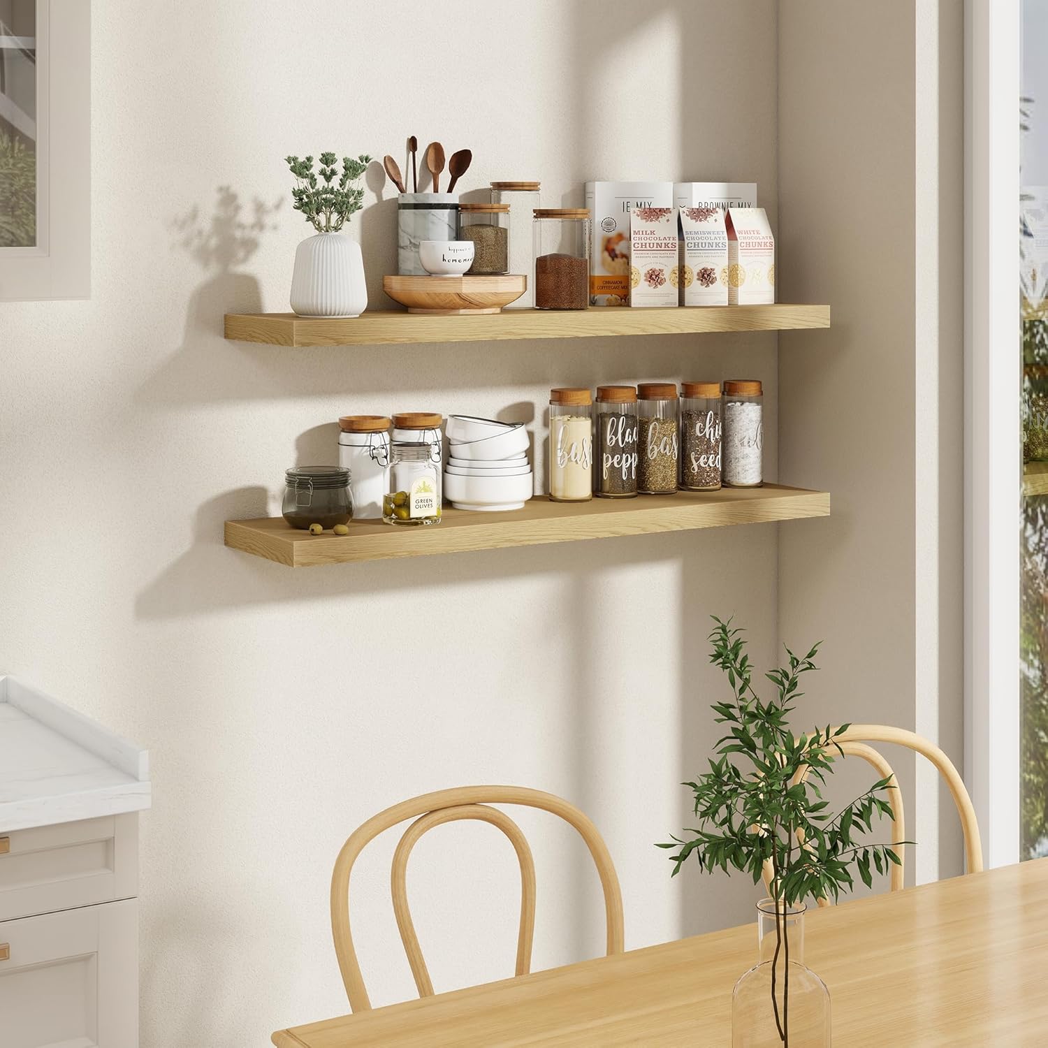 Fun Memories 48 Inch Floating Shelves, 9.3 Inch Deep Wall Shelves for Bathroom, Living Room, Bedroom, Kitchen, Deep Long Shelf Wall Mounted 1 Pack Shelf for Books, Decor, Oak