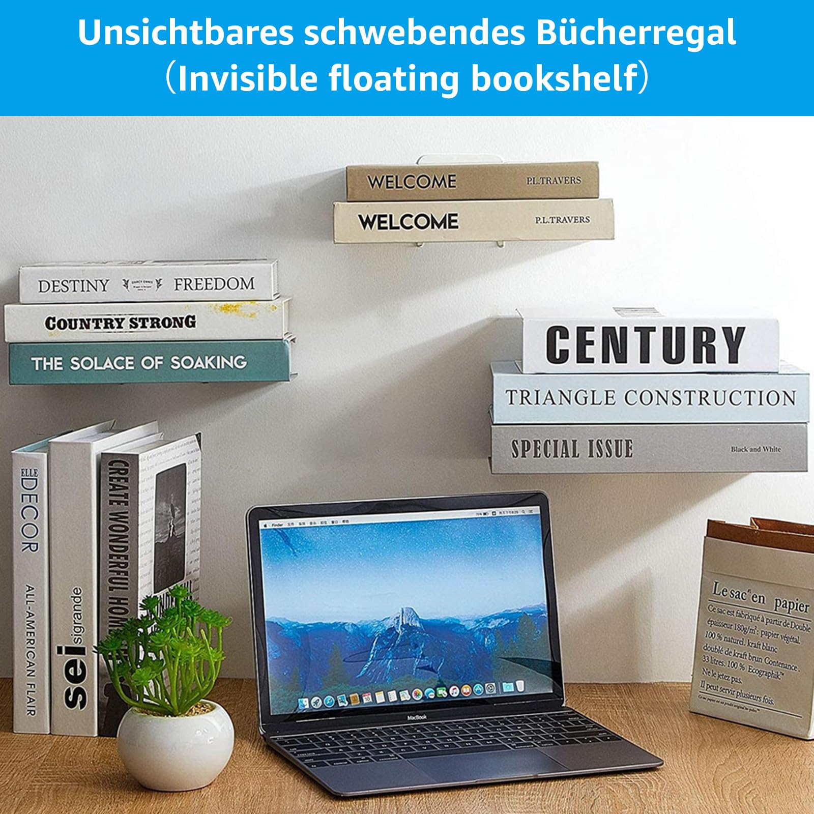 Zwevende boekenkast metaal - Onzichtbare boekenplank voor zakboeken - Wit Zwevende boekenkast metaal - Onzichtbare boekenplank voor zakboeken - Wit