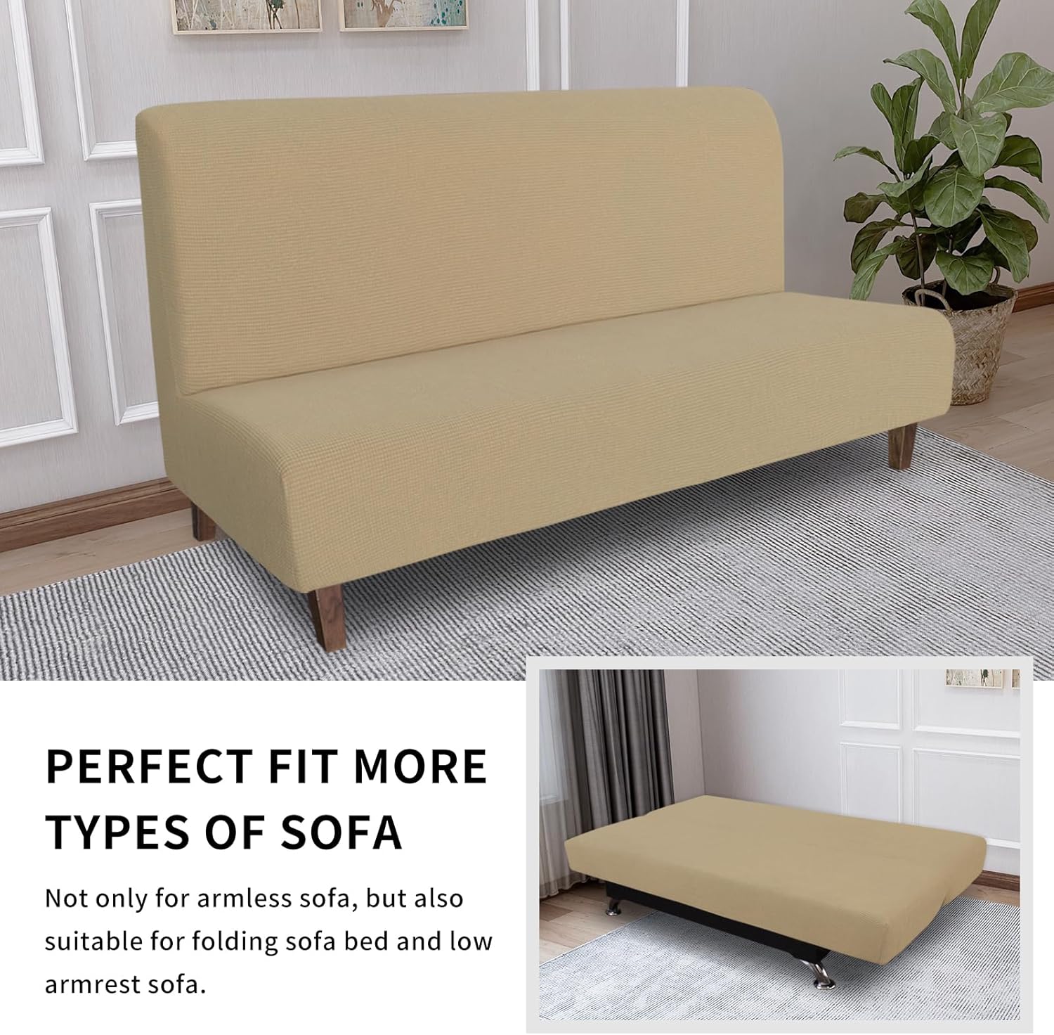 Easy-Going 100% Waterproof Futon Cover, Dual Waterproof Couch Cover for Futon, Stretch Jacquard Sofa Cover, Leakproof Furniture Protector for Kids, Pets, Dog and Cat (Medium, Sand)