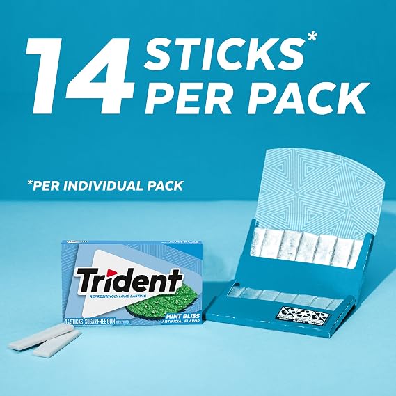 Trident Mint Bliss Sugar Free Chewing Gum with Xylitol 14 Sticks 39 g