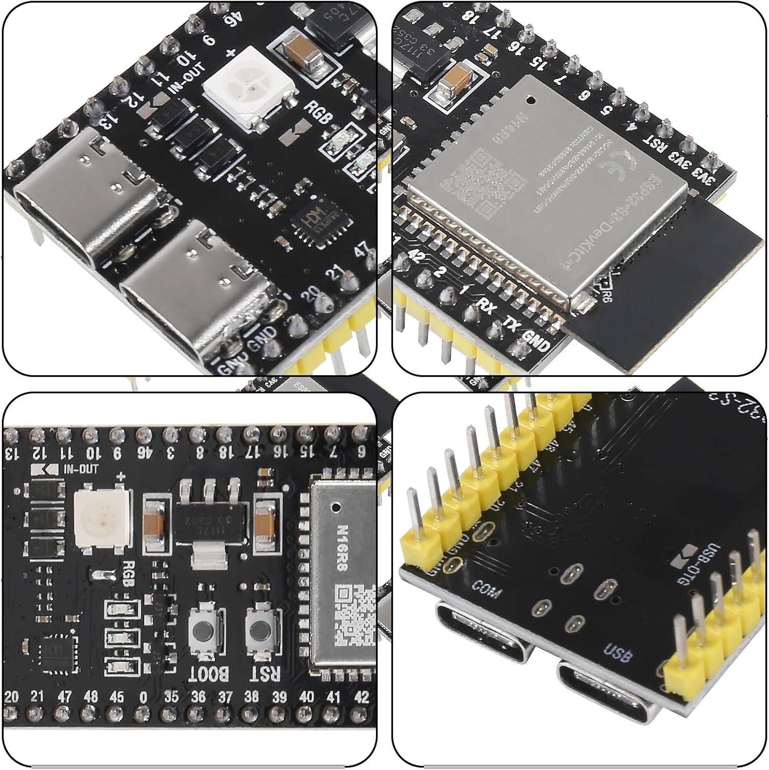 4pcs ESP32-S3-DevKitC-1-N16R8 ESP32-S3 Development Board Wi-Fi + Bluetooth MCU Module Integrates Complete Wi-Fi and BLE Functions for Arduino(Pre-soldered pins)