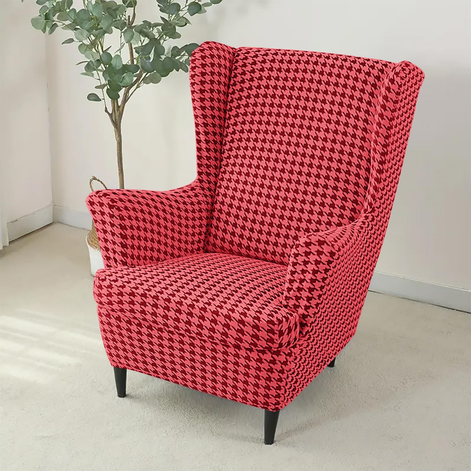 Stretch Wing Chair Slipcover with Ottoman Cover, 3 Piece Wingback Chair Cover Armchair Cover Furniture Protector Washable (Dark Gray,3pc)