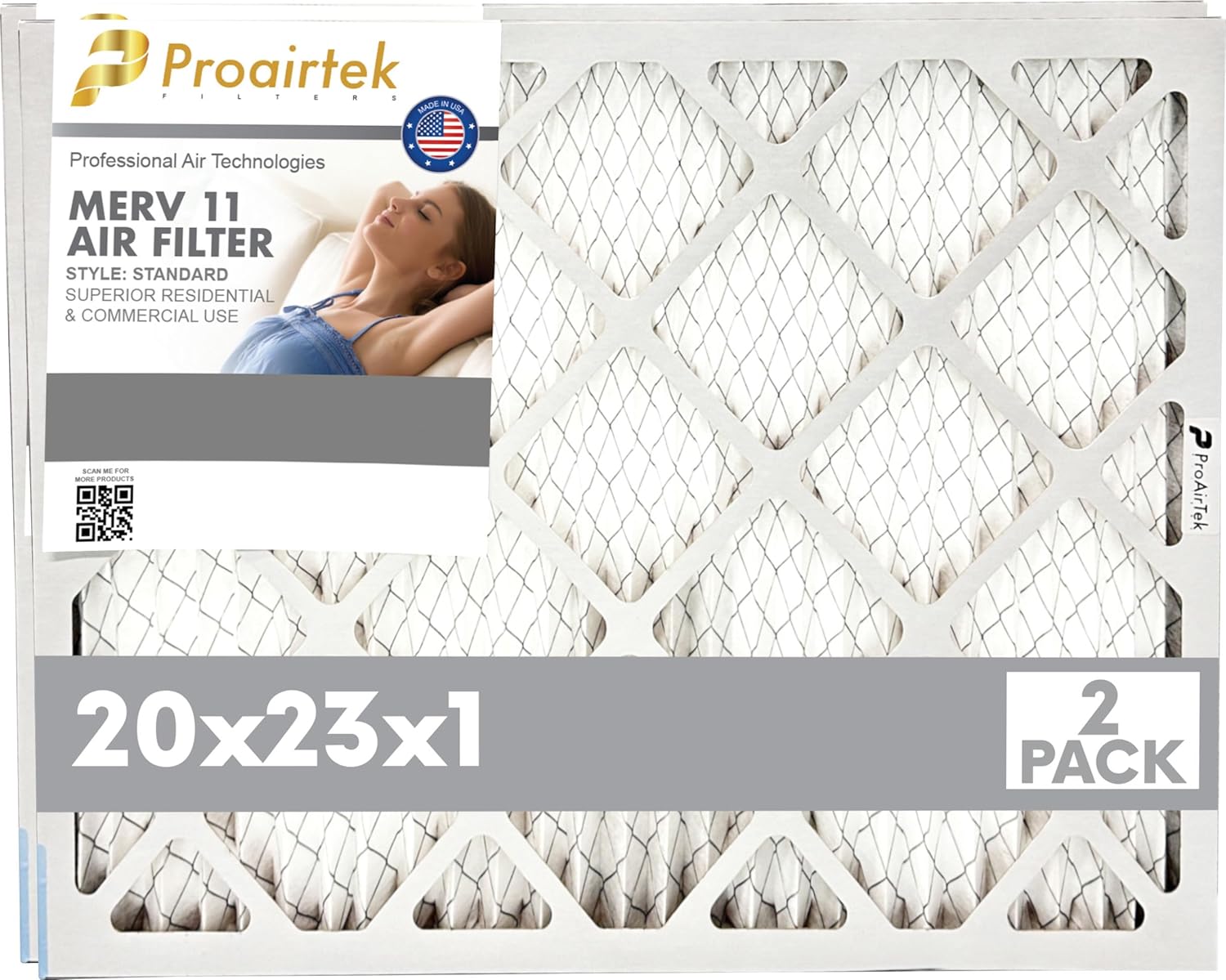 Proairtek AF20231M11SWH Model 20x23x1 Pack of 2 Air Filters, MERV 11; Ideal for Anyone Wanting Clean, Crisp Air in Their Home; Offers Enhanced Airflow and Efficiency; High-performance Filtration