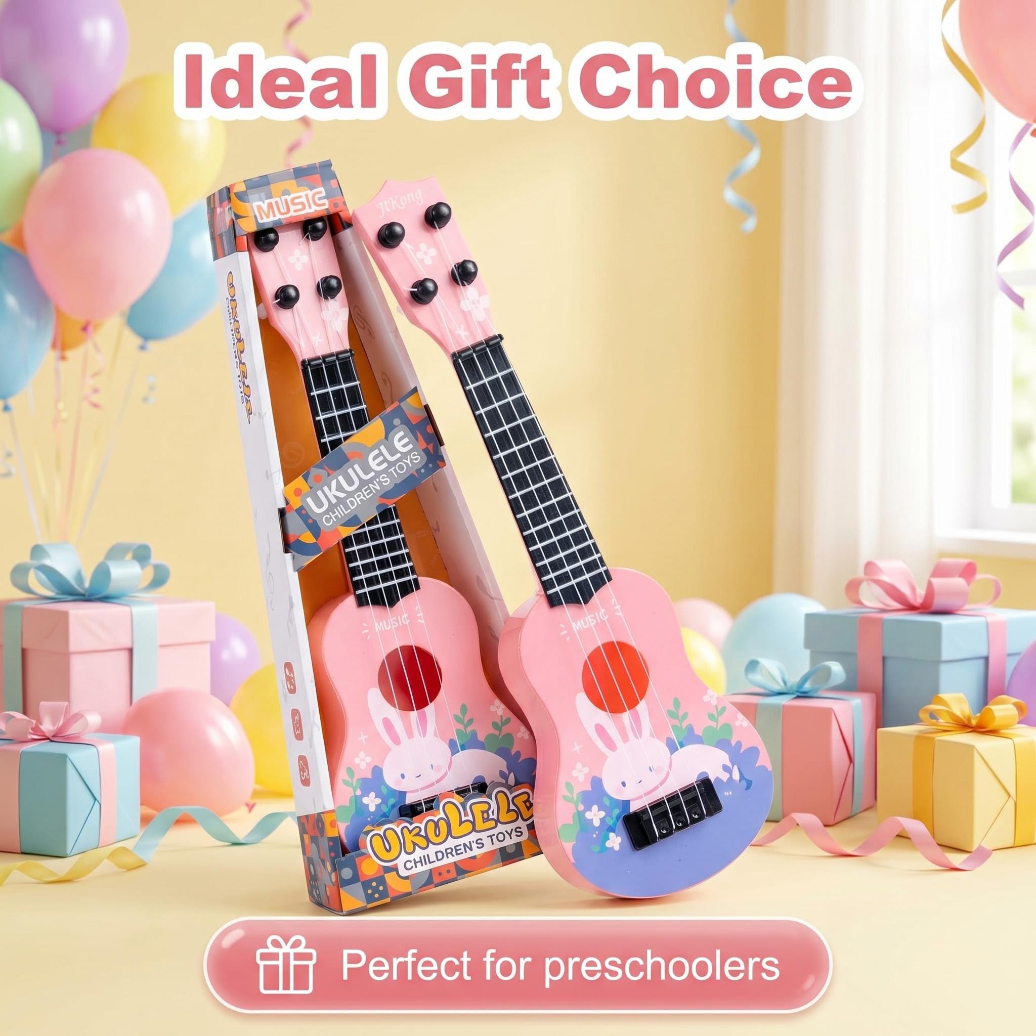 Juguete de Ukelele para niños, 36cm Juguete de Guitarra Ukelele con 4 Cuerdas Ajustables, Instrumento Musical Ukelele para niños, Mini Guitarra Musical de Juguete Educativo para Infantil Regalos (B)