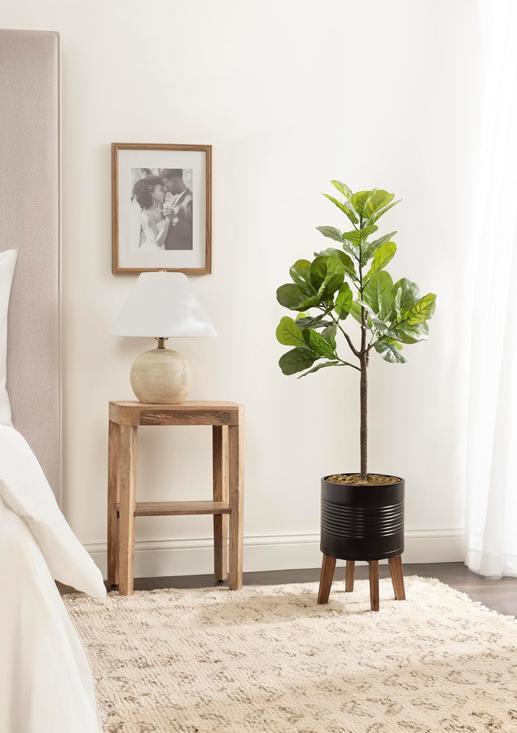 Kate and Laurel Fidmont Faux Fiddle Fig Tree with Gavri Metal Planter Pot, 4.5 FT, Black and Rustic Brown, Potted Artificial Tree Indoor with Realistic Foliage and Added Moss, Living Room Fake Plant