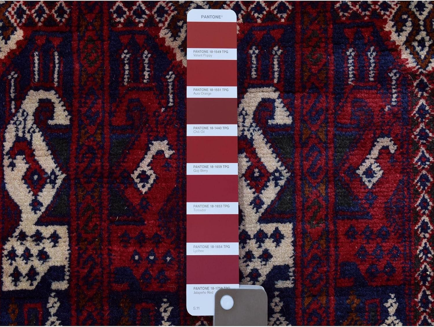 Deep and Saturated Red Afghan Khamyab with Geometric Design Soft and Velvety Wool Hand Knotted Wide Runner Oriental Rug (3'x12'5")