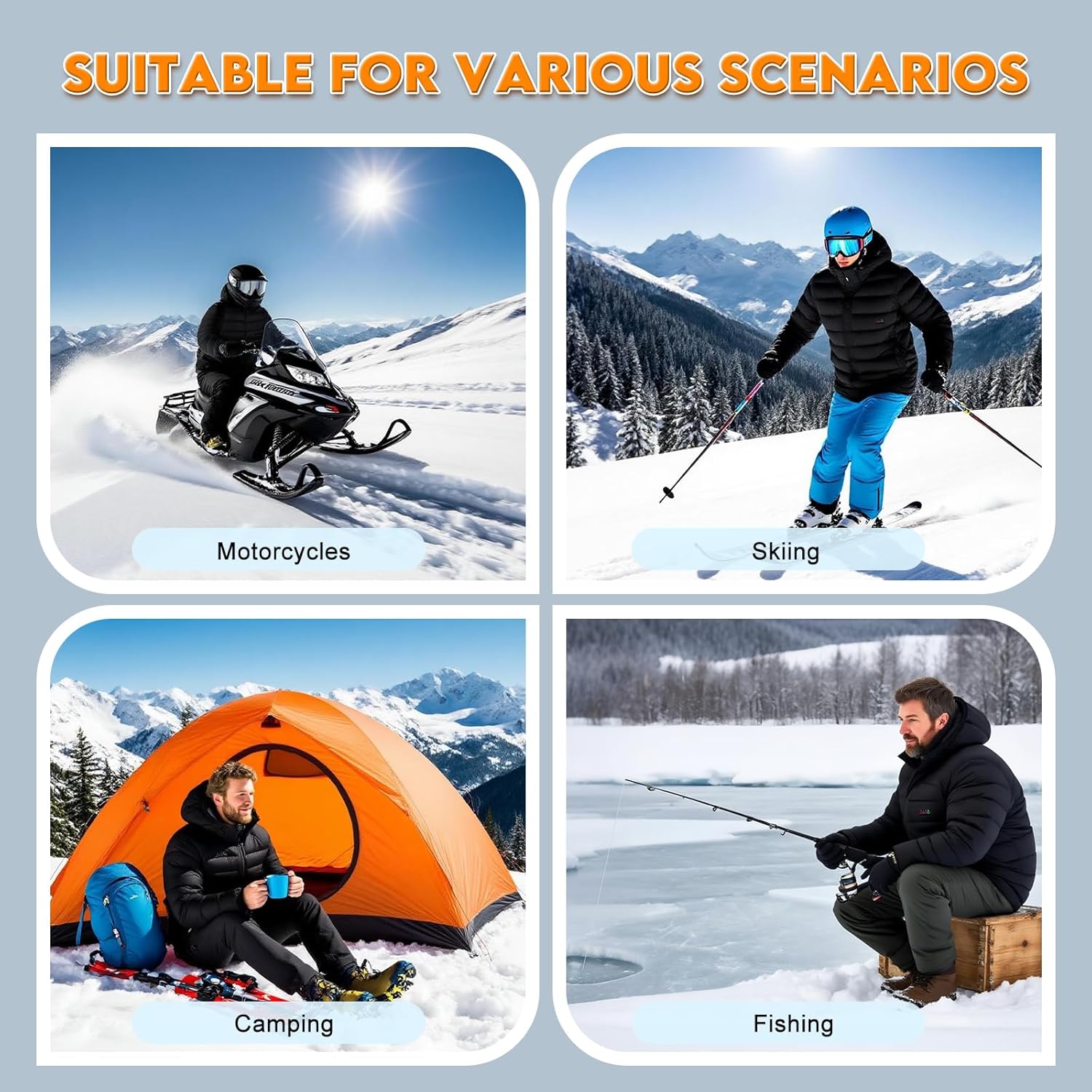 Heated Jacket for Men and Women with Battery Pack 7.4V, Heated Coat Hooded Heating Warm Jackets Windproof USB Charging Electric Body Warmer (US, Alpha, L）