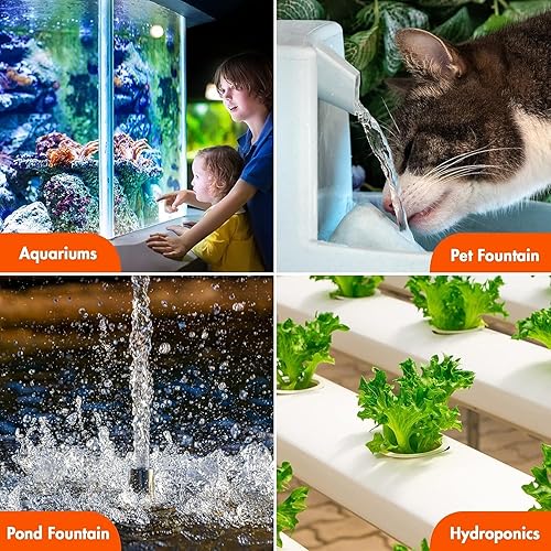 Miniatura 7 de Simple Deluxe Bomba de agua sumergible para pecera, hidroponía, acuaponía, fuentes, estanques, estatuas, acuarios y en línea, color negro