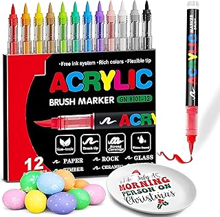 Acrylic Paint Markers Brush Tip, Vivid Colors with Direct-Liquid Ink System, Professional-Grade Paint Pen for Rock Paintin...