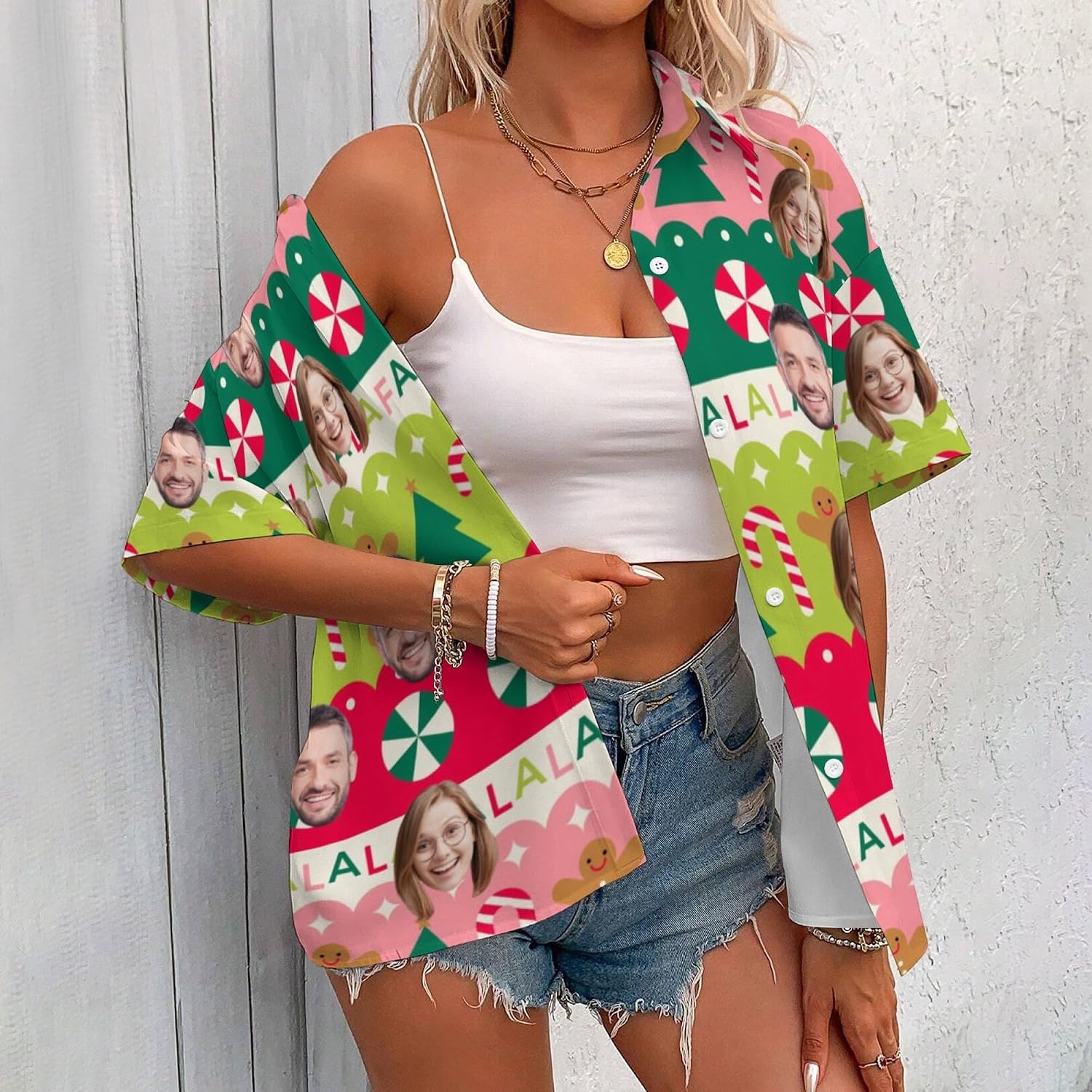 Personalized Hawaiian Shirt with Face, Custom Xmas Ugly Shirt Gift Family Matching Face Logo Photo Picture Button Up Shirts