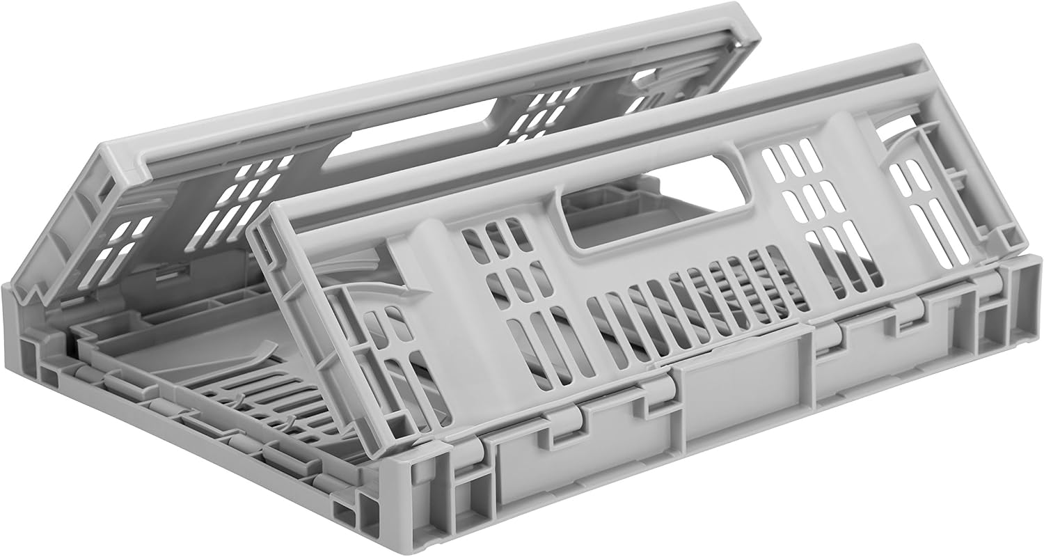 CleverMade CleverCrates Pro-Grade 15.8 Liter Collapsible Storage Bin/Container: Grated Wall Utility Basket/Tote, Grey, 3 Pack