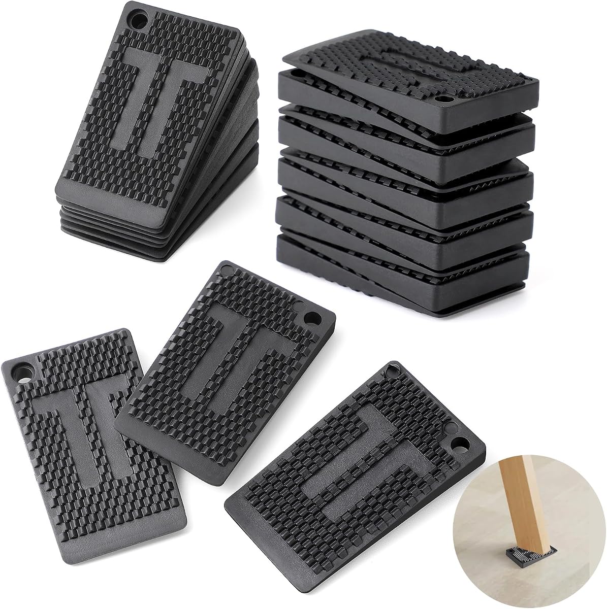 Muebles Niveladores Almohadillas, Paquete de 20 Cuñas de Nivelación de Mesa de Caucho Flexible para Mejoras en el Hogar - Cuñas de Nivel, Cuñas de Gabinete Cuñas de、 Silla Nivelador de Pata de、 Mesa, Antideslizante Impermeable, Apilable(Negro)
