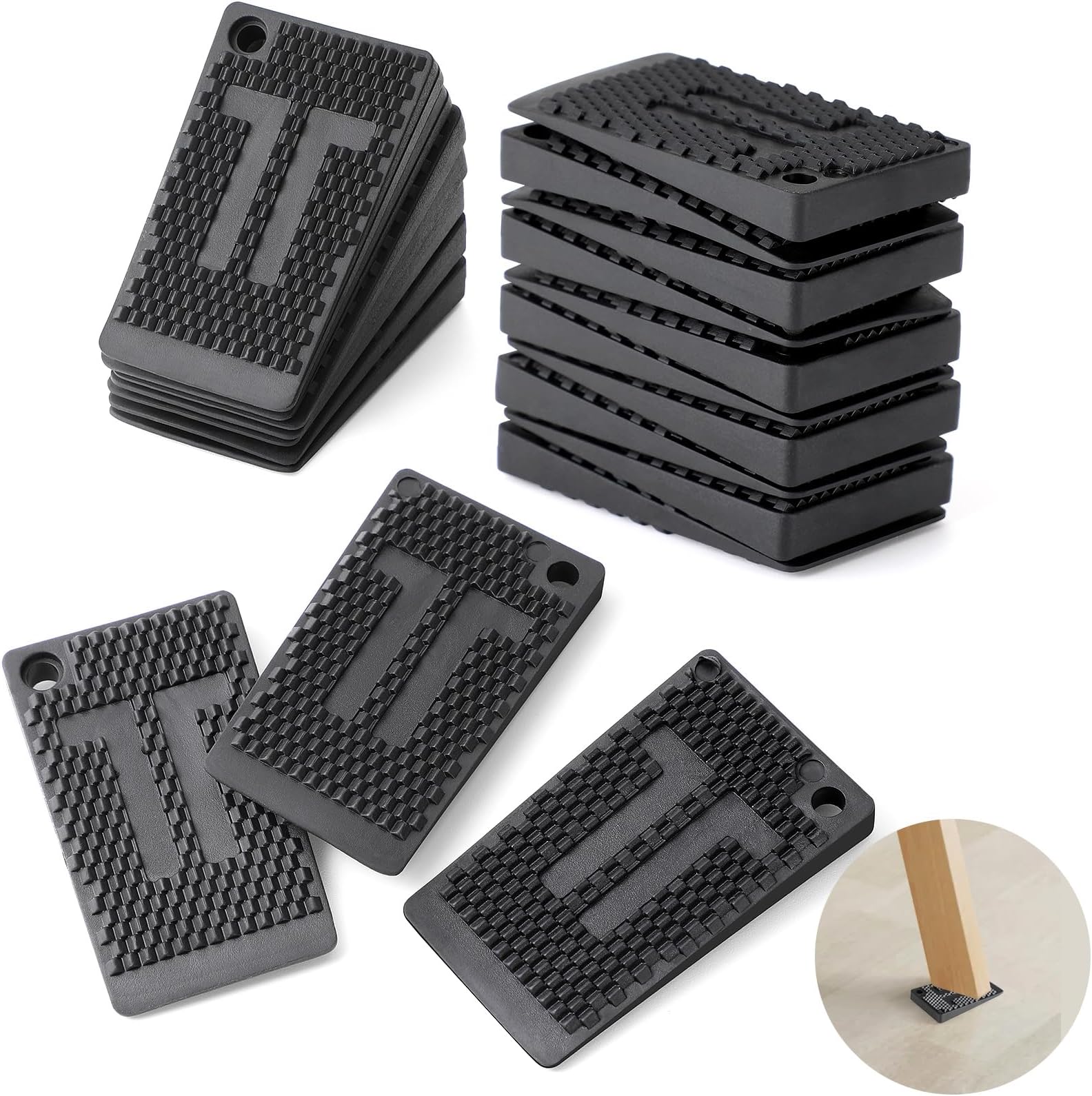Furniture Levelers Pads,20 Pack Flexible Rubber Table Leveling Shims for Home Improvement - Level Wedges,Cabinet and Chair Shims、Table Leg Leveler, Waterproof Non-Slip, Stackable(Black)
