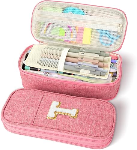 Miniatura 20 de GuanQiao - Cartuchera de gran capacidad color rosa: lindo estuche con cremallera para niñas y mujeres. Estilo Preppy expandible, organizador de gran