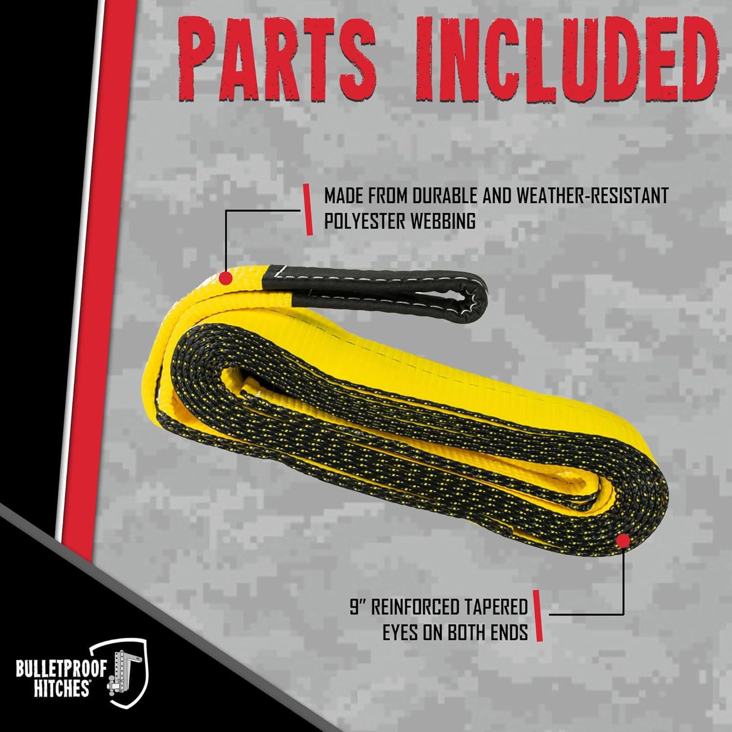 BulletProof Hitches - 4" x 20' Extreme Duty Tow Strap - 32,000 lbs Breaking Strength - Emergency Recovery Strap Tow Rope - for Tractors, Motorhomes, and Class 3 Trucks