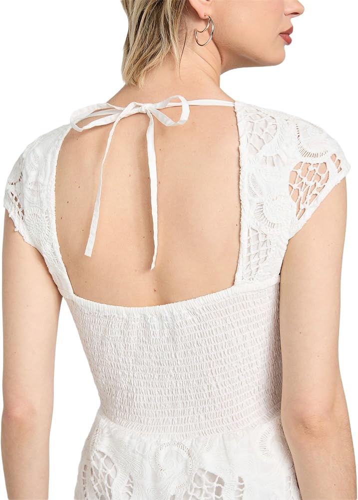 GUESS Womens Eco Domitilla Embro Dress, Pure White, Small at Amazon Women's Clothing store