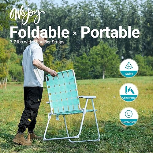Miniatura 6 de #WEJOY Folding Beach Chair for Adults, Lightweight Beach Chair with Shoulder Straps, High Back Beach Chairs with Hard Armrest, Supports 300lbs for