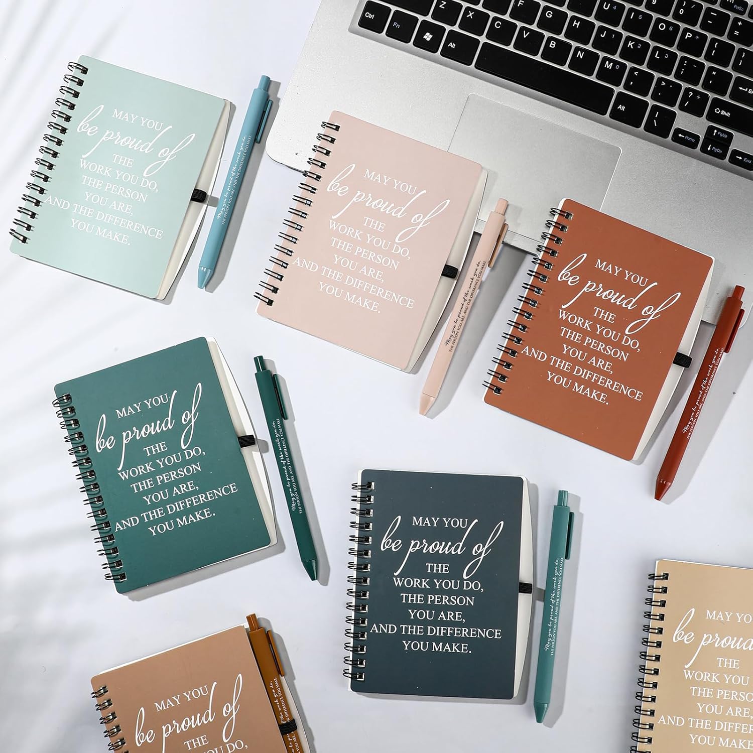 Honoson 50 Sets/100 Pcs Employee Team Appreciation Gifts May You Be Proud The Work Notebook with Ballpoint Pen Appreciation Notebooks Thank You Gifts for Staff Teacher Coworker Volunteer (Novel Color)