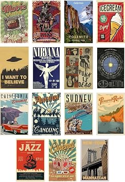Postifull Retro Poster Seti - Kolaj Seti - Oda Dekoru - Duvar Posteri - Yapışkanlı - Duvar Dekoru - 60 Adet;