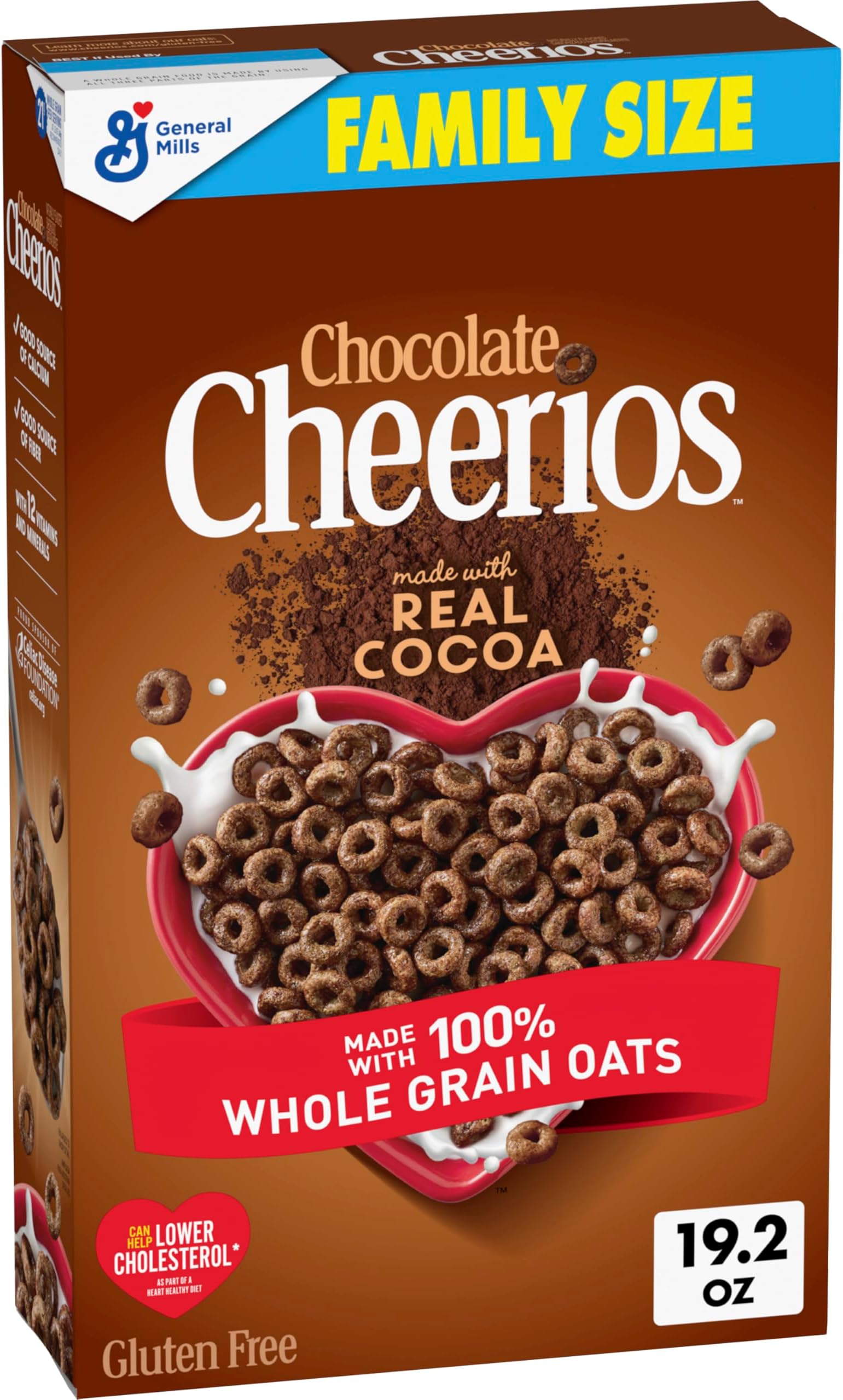 Chocolate Cheerios, Heart Healthy Gluten Free Breakfast Cereal, Made with Whole Grain Oats, Family Size, 19.2 oz