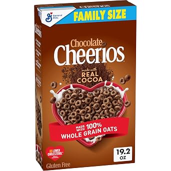 Chocolate Cheerios Gluten Free Breakfast Cereal, Family Size, 19.2 oz | Real Cocoa & Whole Grain Oats, Soluble Fiber for Cholesterol, 21g Whole Grain, 12 Vitamins