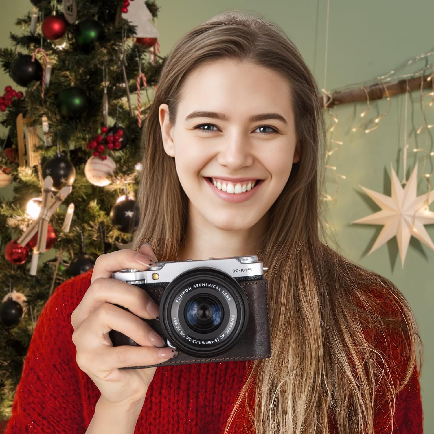 MUZIRI KINOKOO Case Compatible for Fujifilm X-M5 Fuji XM5 Camera, Retro Style Genuine Leather Fuji X-M5/XM5 Half Case Protective Cover - with Opening Bottom and Hand Grip Design - Coffee