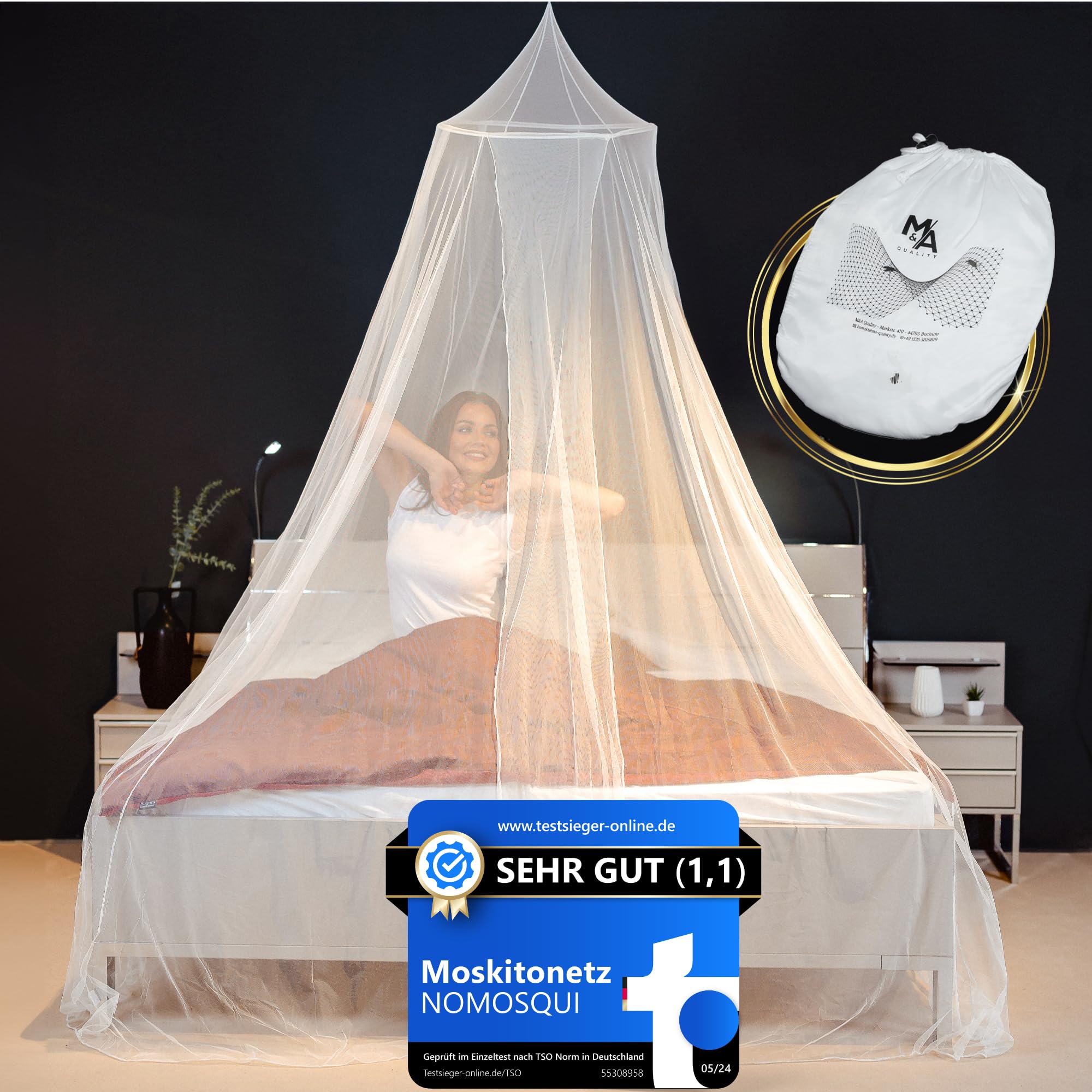 Moskitonetz Bett - Mückennetz Outdoor & Zuhause - Fliegennetz für Doppelbett & Einzelbett - Mosquito Netz Reise - Bettvorhang Mückenschutz vor Moskito, Fliegen & Insekten - Moskitoschutz