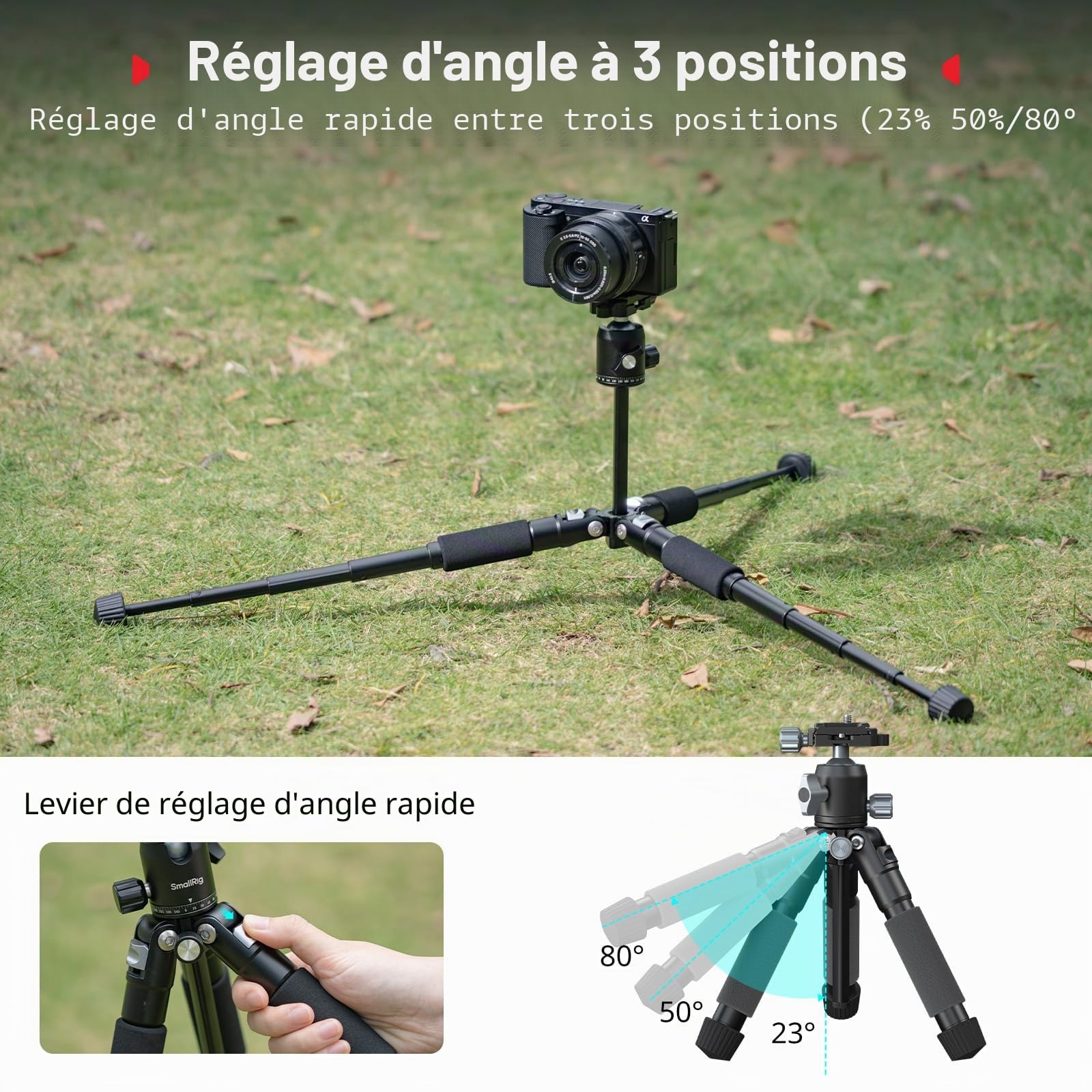 SMALLRIG VT-20Pro 53,8 cm Mini trépied pour Appareil Photo et Téléphone, Trépied Léger de Bureau en Alliage d'Aluminium avec Rotule 360° et Pince pour téléphone, Charge Max. 5 kg - 5470