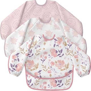 3 Pack Long Sleeve baby Bibs for Eating, Waterproof Smock Bib