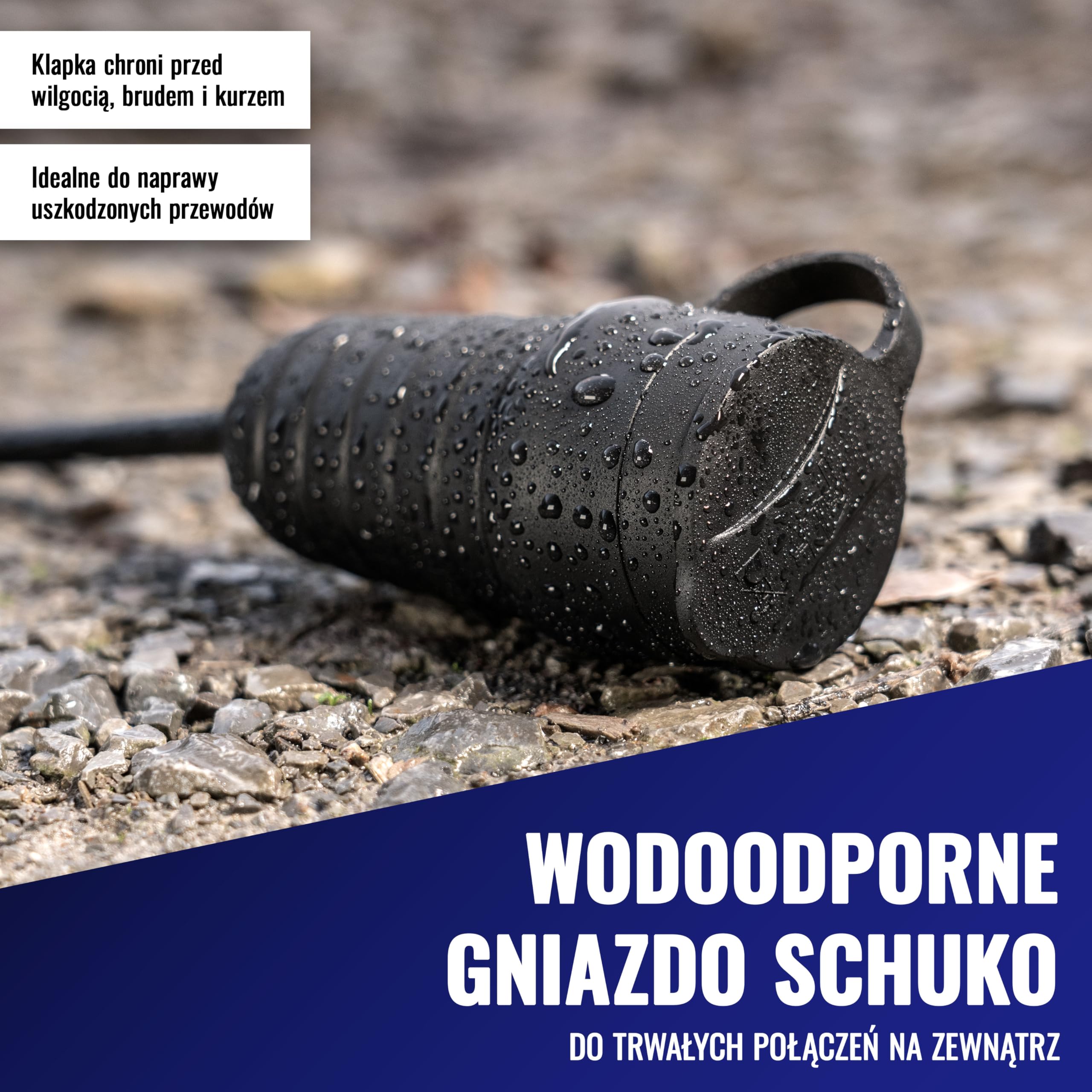 Poppstar 3x gumowe gniazdko z klapką ochronną, (2-biegunowe, 230V, 16A, IP44), wodoodporne, do użytku zewnętrznego, czarne